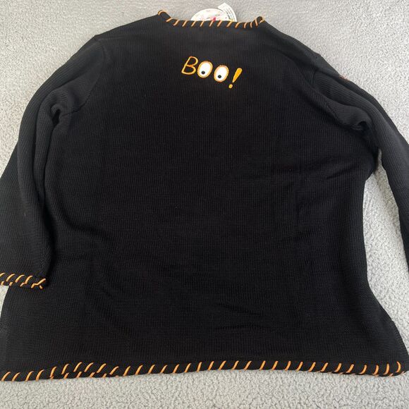 Quacker Factory Sweater Womens 1X Black Halloween Trick or Treat Ghost Pumpkin - Picture 2 of 12